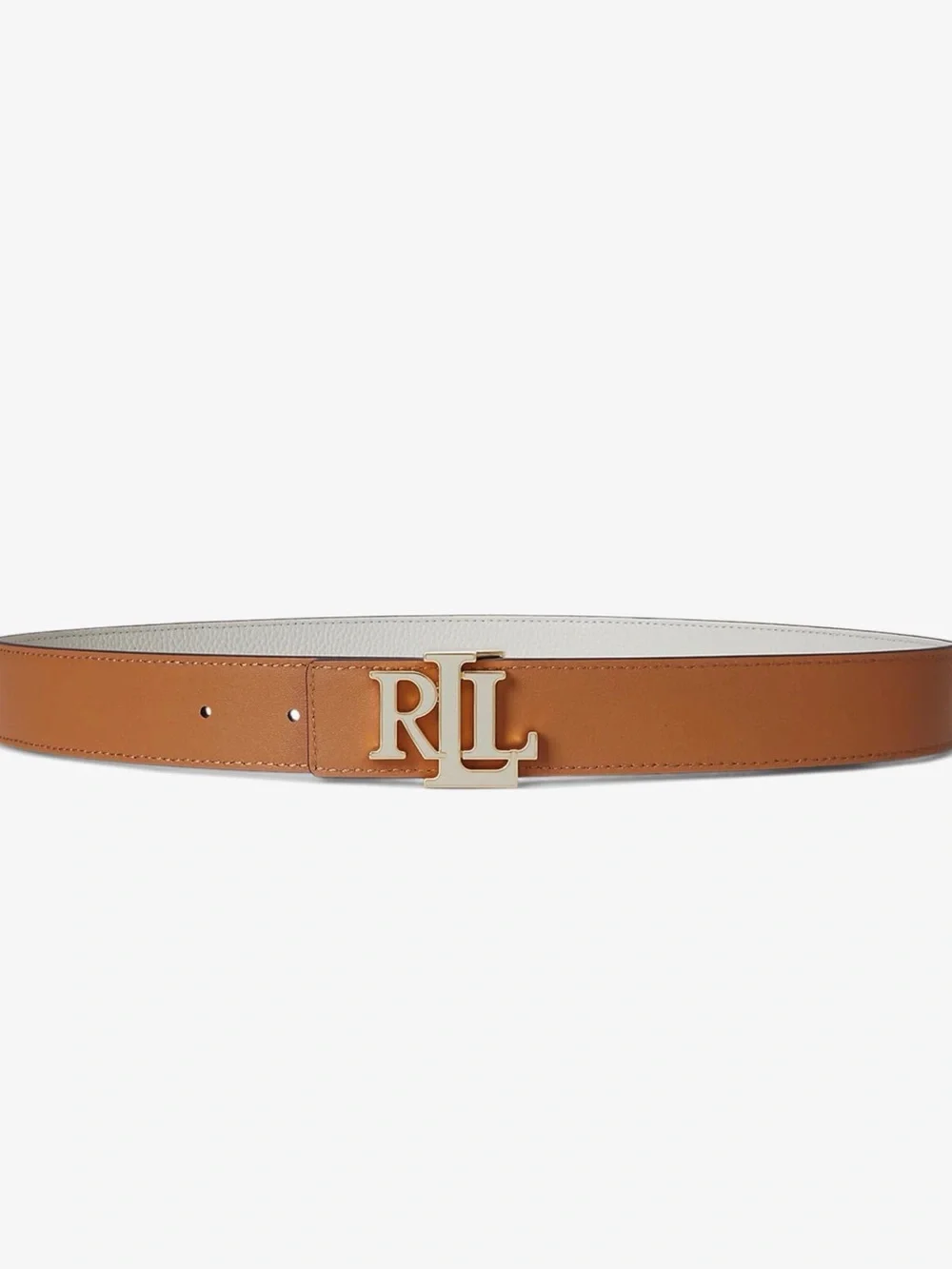 Ralph Lauren White Pebbled Leather Belt with Gold RL Buckle